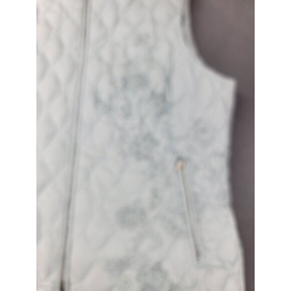 Eddie Bauer Quilted Vest Womens Large Light Blue Premium Goose Down Floral Zip - Picture 3 of 10